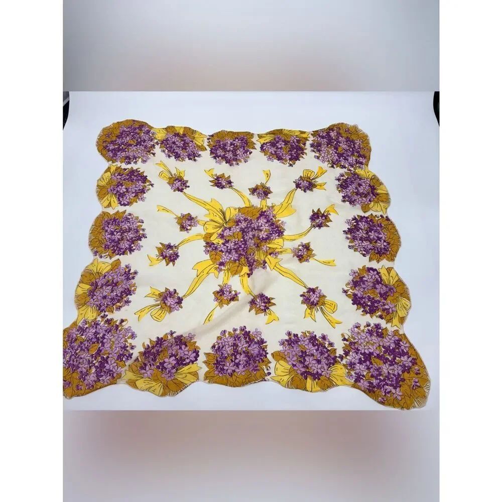 Silk Vintage Floral Square Scarf in Purple & Yellow